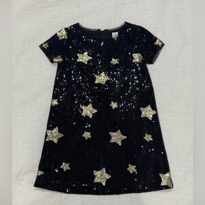 Gap Kids XS (Size 4-5) Regular Black and Gold Sequin Dress with Stars NYE